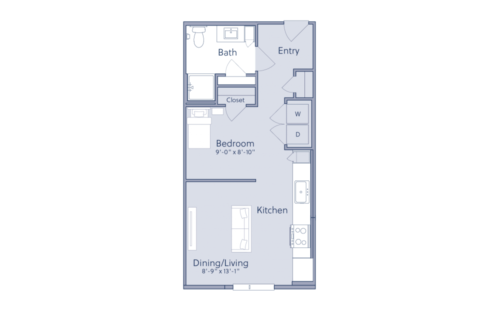 A0A-ANSI - Studio floorplan layout with 1 bath and 520 square feet.
