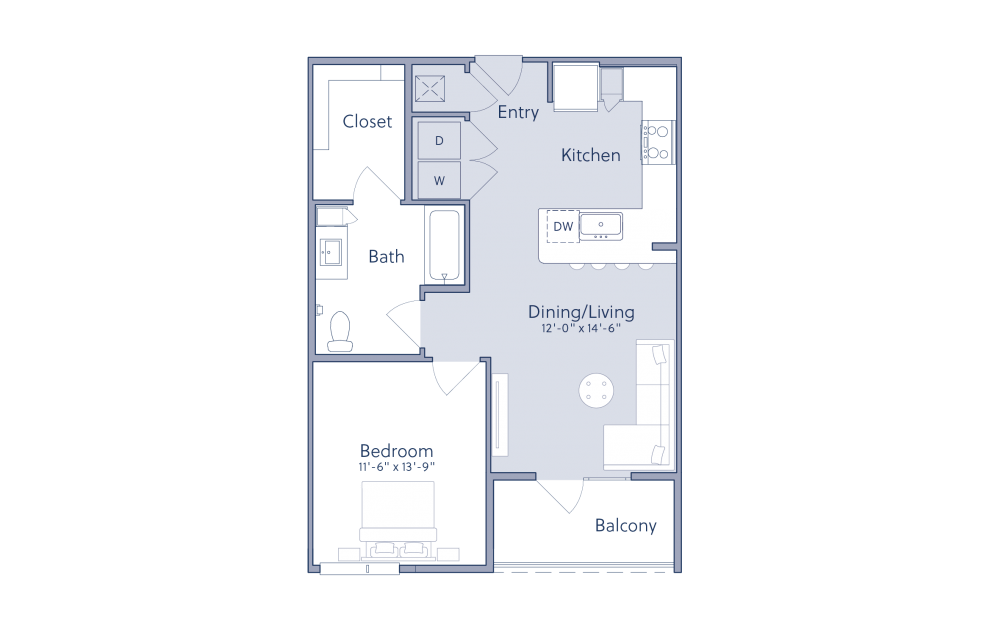 A2A-ANSI - 1 bedroom floorplan layout with 1 bath and 764 square feet.