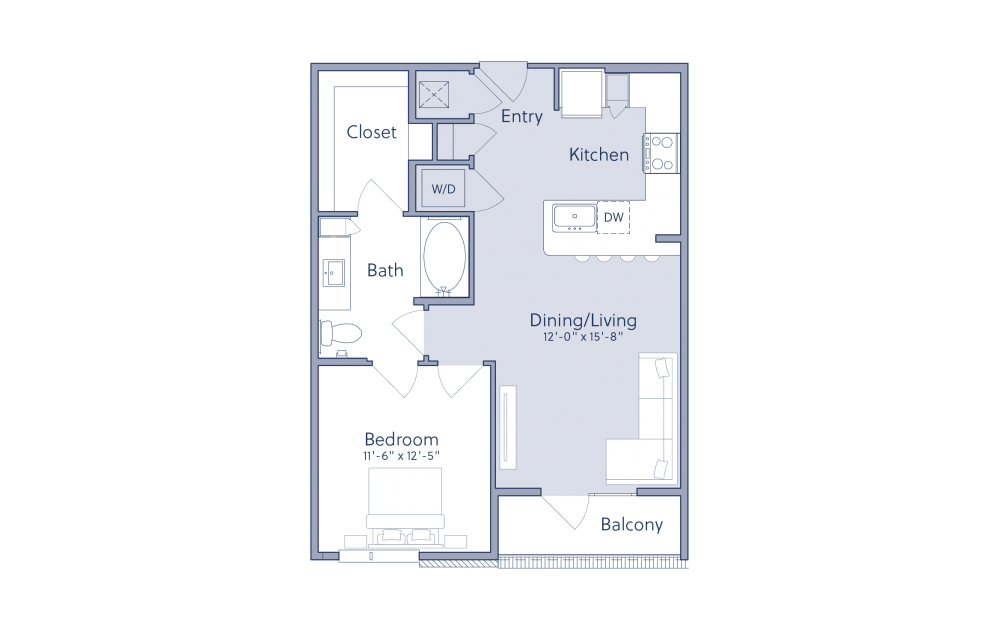 A2ZA - 1 bedroom floorplan layout with 1 bath and 729 square feet.