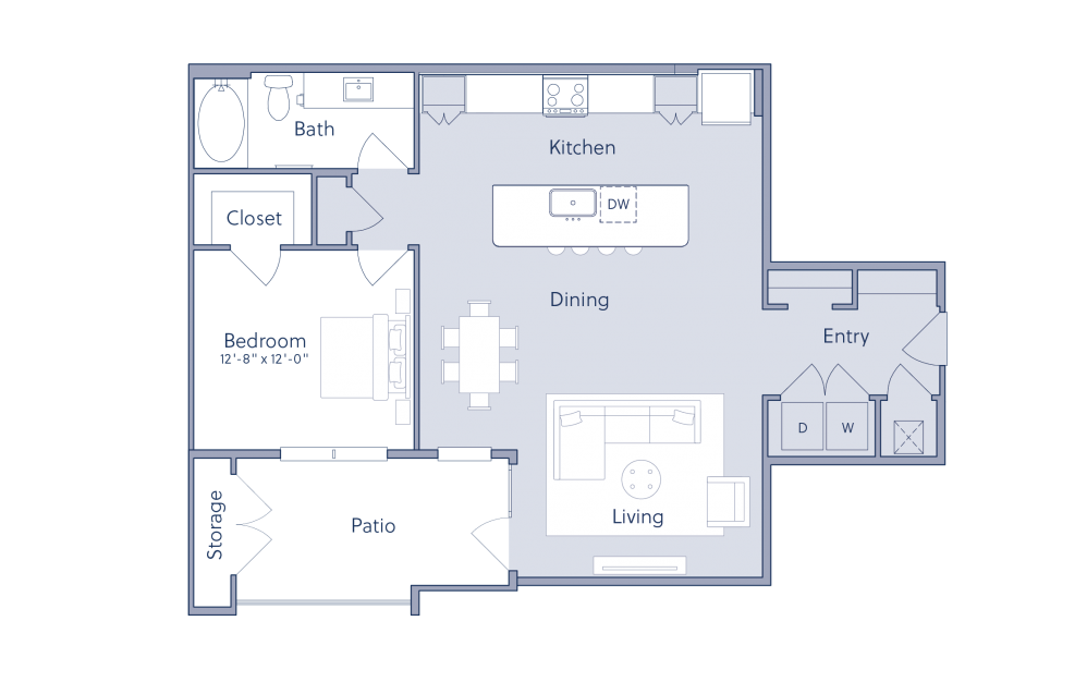 A3Z - 1 bedroom floorplan layout with 1 bath and 1086 square feet.