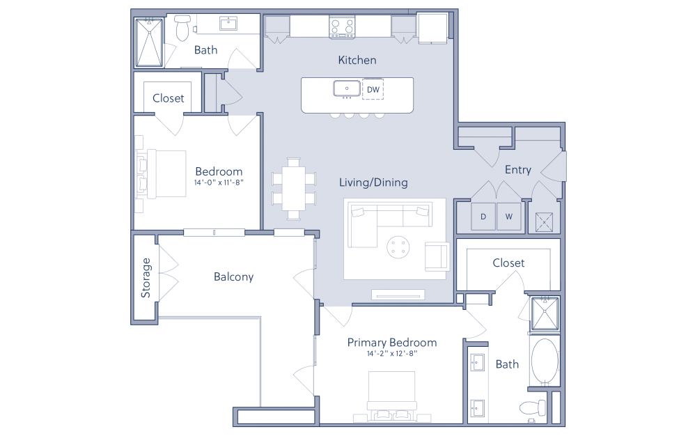 B3Z - 2 bedroom floorplan layout with 2 baths and 1497 square feet.